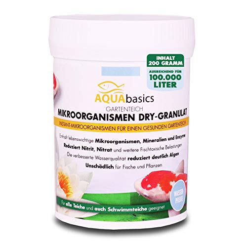 AQUAbasics Gartenteich Mikroorganismen Dry-Granulat mit hochkonzentrierten Mikroorganismen, Mineralien und Enzymen für klares und gesundes Teichwasser, Größe:200 g Cover