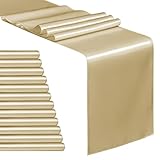BEDDEB 12-Pack Champagne Satin Table Runner 12 x 108 Inch Long Table Runner for Wedding, Champagne Birthday Party Decorations, Premium Table Runners for Banquets, Graduations, Engagements