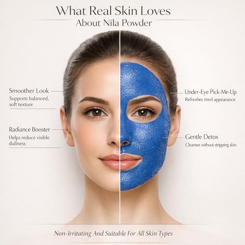 Image of Moroccan Nila Powder For Face - 100% Natural Blue Powder for Skin Brightening, Tan Removal & Detox | Traditional Moroccan Hammam Beauty Treatment For Face & Body Care (100gm)
