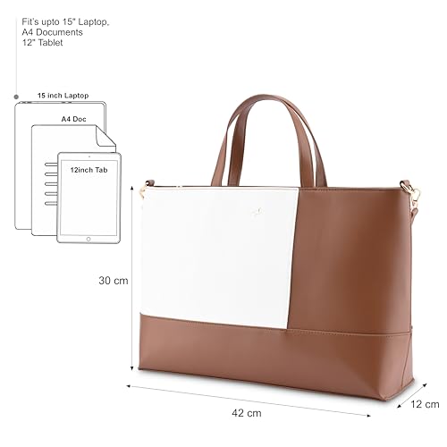 Image of Fastrack Colourpop Laptop Tote | Faux-Leather Women's Handbags | 15 inch Laptop Tote For Workwear And College, Brown