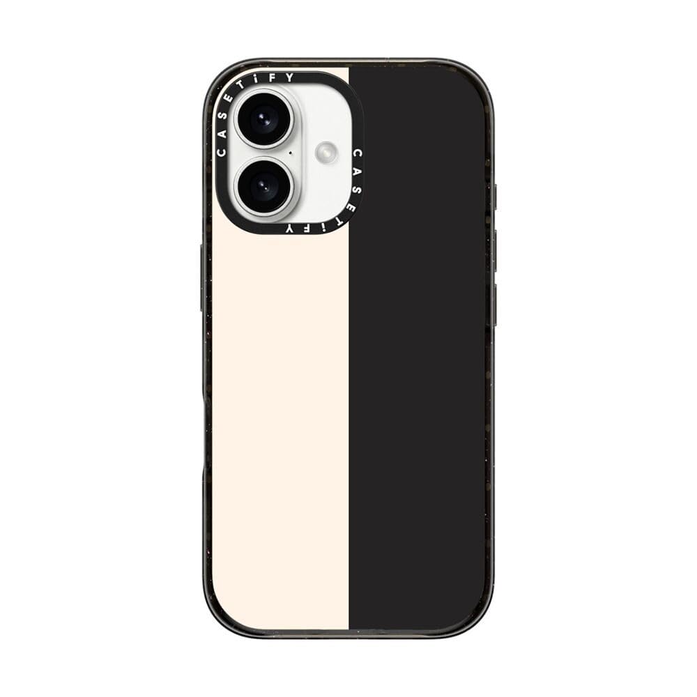 CASETiFY Impact Case for iPhone 16 [Slim / 8.2 ft. 4X Military Grade Drop Protection/Wireless Charging Compatible] - White/Black Colorblock - Clear