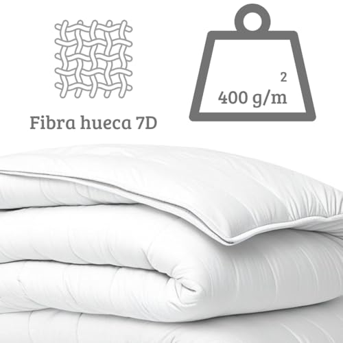 DECASATEXTIL Edredon Relleno Nordico 150x220 cm - Edredon Microfibra 400Gr/m2 - Cama 80/90cm - Reversible- Suave, cómodo, Ligero y Transpirable - Blanco 150x220cm - imagen 3