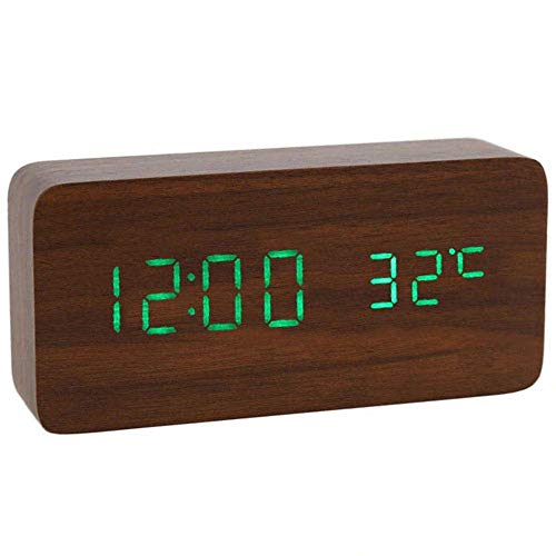 N/A Digitalradio-Wecker Sprachsteuerung Einfach zu bedienende LED-Digitalthermometer Holz-Hintergrundbeleuchtung Holz Retro Glow Clock Tisch