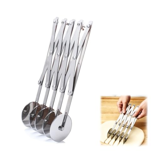 5 Wheel Pastry Cutter, Multi-Wheel Dough Divider, Pastry Knife Baking Cutter Adjustable Width, Expandable Telescopic Pizza Slicer, for Kitchen Baking, Pastry, Bread