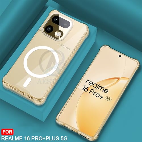 Image of AESTMO Clear Back Cover for Realme 16 Pro Plus | 360 Protection | Transparent Back Cover for Realme 16 Pro Plus (PC + TPU, Compatible with MagSafe Accessories, Transparent Bumper)