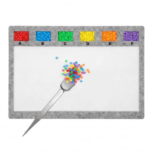Felt Beading Mat with Bead Scoop and Tweezers, 11.4x8inch Beads Design Board Tray Pad with Grids Surface Flocking Beading Mat for Jewelry Making Art Crafts Supplies