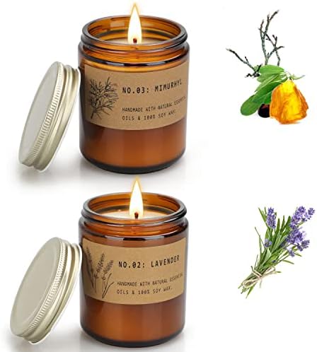 Scented Candles Gift Set,7.2oz Long Burning Soy Candles, Natural Organic Candles for Stress Relief Relaxation, Gifts Set for Women,2Pack-Lavender,Amber Moss