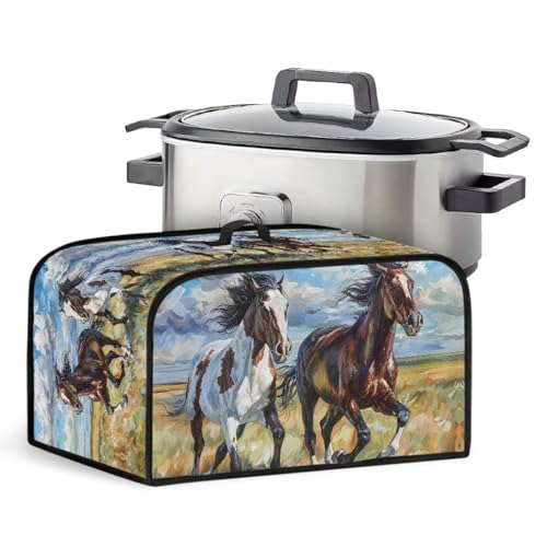 Kathyboom Horse Slow Cooker Dust Cover Lightweight Crock Pot Cover with Side Pockets for Kitchen Accessories Anti Dust Cover Fit for Most 6-8 Qt Slow Cookers