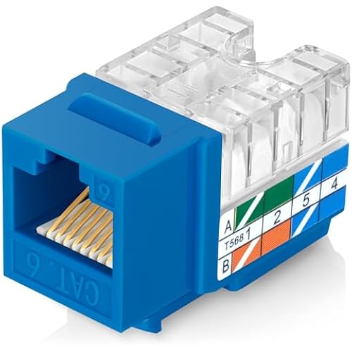 Everest 90 Degree RJ45 cat6 Keystone Jacks Slim Profile 100-Pack Blue