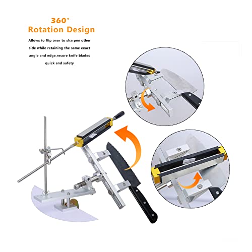 Sytools K6 Fixed Angle Knife Sharpeners Aluminum Alloy Double Blade Clip 360Degree Rotation Flip 3 Diamond Sharpening System Whetstone 200# 500# 800# Pocket Kitchen Long Blade Knife Sharpening #TOP3