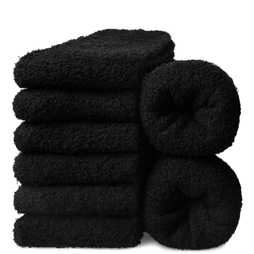 YSense 6 Pairs Mens Fuzzy Fluffy Slipper Socks, Winter Warm Thick Soft Cabin Stocking Comfy Sleep Plush Fleece House Socks