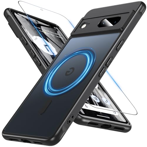 ottpluscase Magnetic for Google Pixel 7 Case with Screen Protector, Compatible with MagSafe, Translucent Matte Back Military Protection Shockproof Slim Phone Cover for Pixel 7 (6.3inch), Black