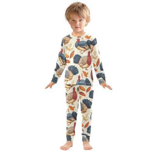 Pajama Sets Long Sleeve Autumn Leaves and Chickens Soft Comfy Sleepwear 2 Piece PJS 3-8T2
