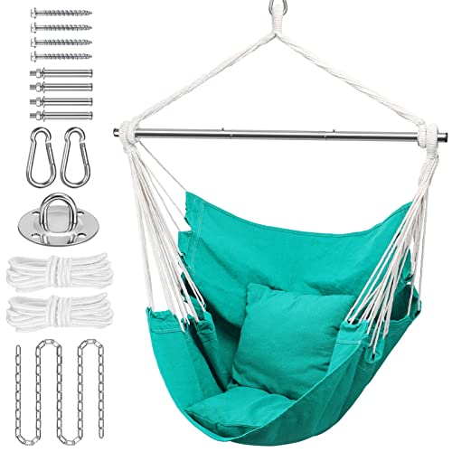 Gocvo Hammock Chair Hanging Rope Swing - Hanging Chair For Bedroom, Patio, Indoor, Outdoor, Hammock Swing Sturdy Steel Spreader Bar With Anti-Slip Rings(Cushions And Pillows Not Include,Bean Green) #TOP2