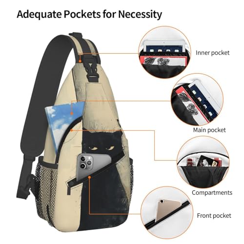 Image of SUPLUCHOM Sling Bag Cat Vintage Hiking Daypack Crossbody Shoulder Backpack Travel Chest Pack for Men Women Over 12 Years Old