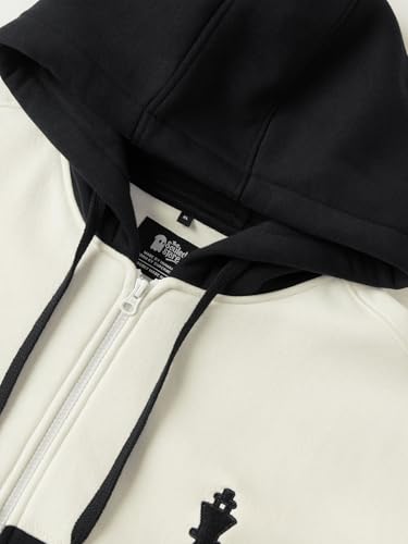 Image of The Souled Store: The King Men and Boys Full Sleeves Hooded Neck Black and White Cotton Blend Drop Shoulder Streetwear Trendy Premium Heavy Fleece Zipper Oversized Hoodie