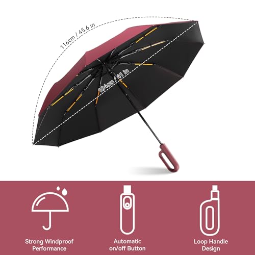 Cooloutdoors Folding & Inverted Umbrella, Outdoor Travel Umbrella, 46 Inch Portable Reverse Folding Umbrella，Windproof Folding Umbrella for Men and Women .(Red) — view 6