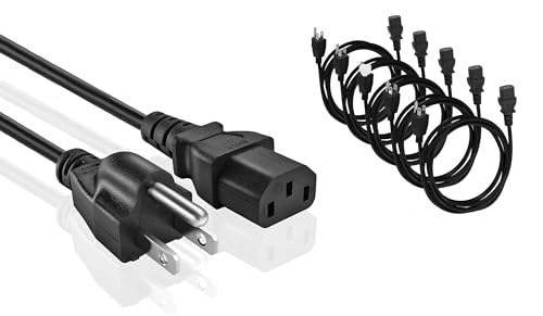 Universal AC Power Cable - 5 Pack- 3 Prong PC Power Cord Replacement for Computer, Monitor, Scanner, Printer, TV- IEC 320 C13 to NEMA 5-15P, 18awg, 125V 10 Amp (3-Feet)