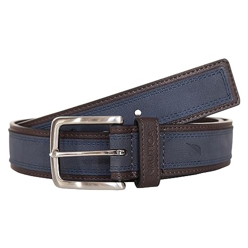 Image of Nautica Men's Casual Leather Belt | Everyday | Classic | Pants | Jeans | Khakis | Chinos | Metal Buckle