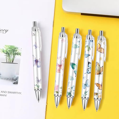 Lebsitey 30 PCS Butterfly Ballpoint Pen Retractable Ballpoint Pen, 0.5mm Ball Point Pens for Office Stationery Home School Supplies for Women Teacher Gifts Black Ink, Medium Point (Butterfly, 30)
