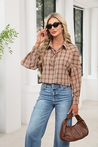 AKODOZO Womens Oversized Tie Neck Button Down Blouse Long Sleeve Shirt Business Casual Work Top for Daily Wear — view 6