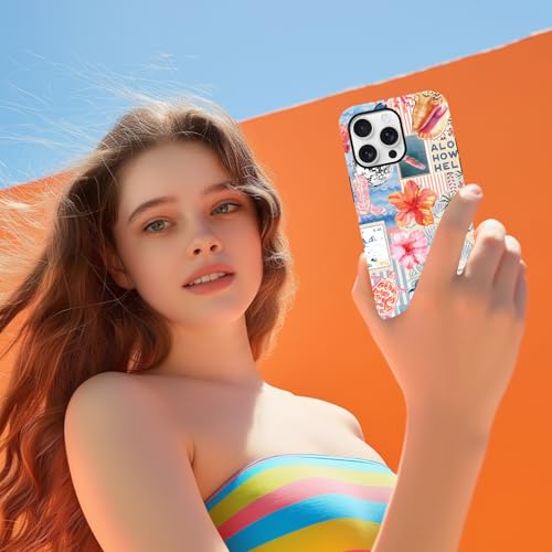 Coque iPhone 16 Pro 6,3 pouces motif collage d'été et fleurs d'hibiscus - 7