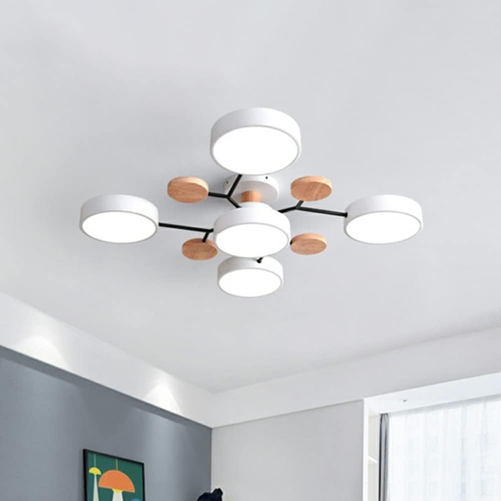 SIYANE Modern Wood Sputnik LED Semi Flush Mount Ceiling Light Fixtures Nordic Molecule White Close to Ceiling Light Living Room Ceiling Lighting for Bedroom Dining Room Office Kitchen, Green Gray