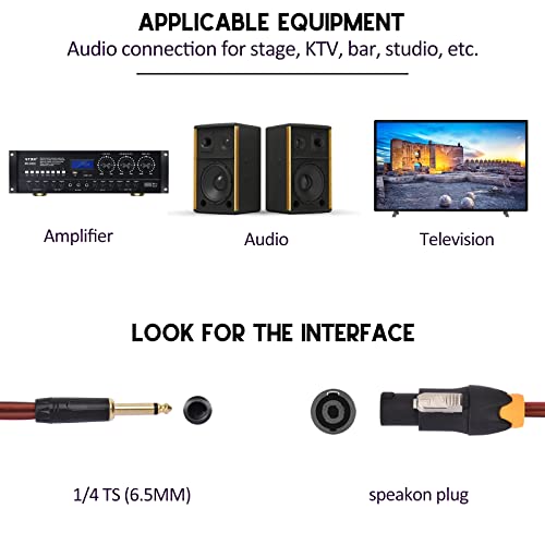 Speakon To 1/4"Ts Male Speaker Cables 25Ft 2Pcs Professional 14 Gauge Awg Wire Audio Amplifier Connection Cord Dj/Pa Speaker Cable Wire #TOP7