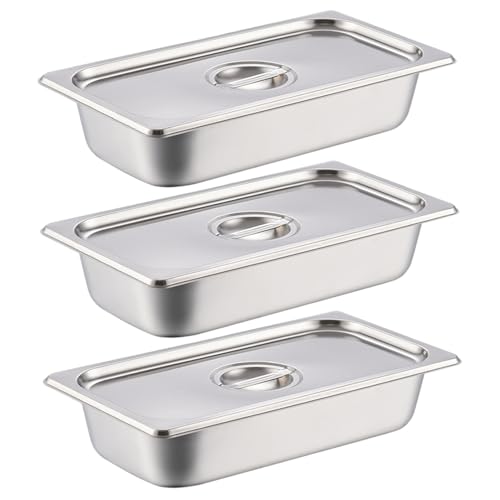CGTQROVR 3 bandejas de empanado Bandeja de Alimentos de Acero Inoxidable con Tapa y manija de contenedores de Comida espesados ​​y apilables para Restaurante de Comedor para el hogar
