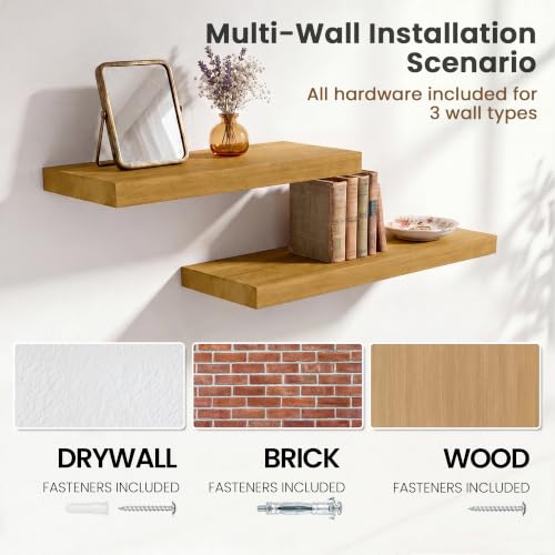 Image of Solid Wood Floating Shelves for Wall 48 inch,Natural Wooden Shelf Set of 1 | Rustic Wood Wall Floating Shelf with Invisible Brackets,Floating Wooden Shelves for Living Room,Bathroom,Bedroom,Kitchen