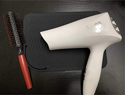 Image of Heat Resistant Silicone Glove and Mat Set for Curling Iron, Hair Straightener, Flat Irons - 9 inch x 6.5 inch Food Grade Silicone Mat, Black