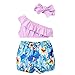 SäUglingsoberteil Mit SchräGem Kragen, äRmelloses Oberteil + GeblüMte Shorts, Boxer + Schleife, Haarband, 3-Teiliger Anzug, FrüHlingsausflug, Alltagskleidung, Sommer, Kinderkleidung,Lila,86