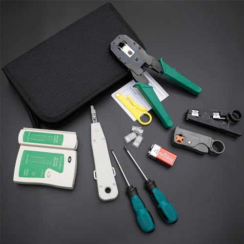 SGILE 12 in 1 Netzwerk Werkzeug Set für RJ45, RJ11, RJ12, Reparaturwerkzeuge, Kabeltester Kit, Patchkabel Tester, LAN Kabel Tester für DIY Haushalt Computer Wartung