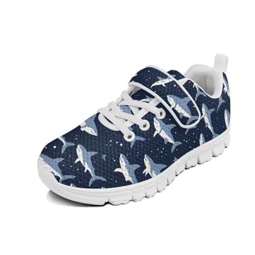 Ocean Shark Sneakers for Little Kids Cartoon Single Buckle Boys Low Top Athletic Running Shoes Girls Breathable Mesh Sneaker
