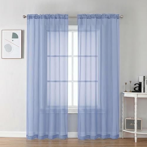 Image of Chyhomenyc Sheer Curtains 72 Inch Length 2 Panels - Light Filtering Soft Airy Rod Pocket Voile Window Curtain Drapes for French Door Bedroom Living Room, 42Wx72L Inch, Denim Blue