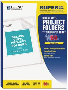 Deluxe Vinyl Project Folders, Letter Size, Clear, 50/Box