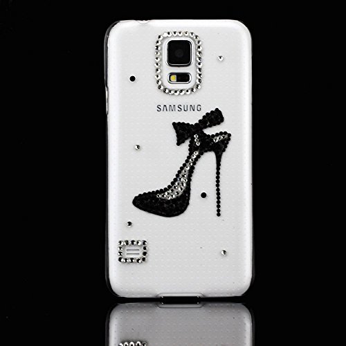 Diamond Crystal Black High-heeled Shoes Bling Transparent Case Cover for Samsung Galaxy S5 i9600 Match flower hanger
