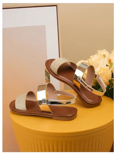 GORGLITTER Girl's Sandals Metallic Sparkly Flat Sandals Dressy Ankle Strap Cute Summer Vacation Beach Sandals 20253