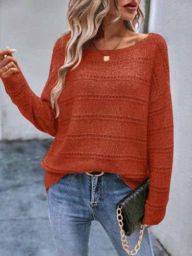 Image of Women's Sweater Soft Boat Neck Long Sleeve Oversized Sweaters Crochet Pullover Knit Tops