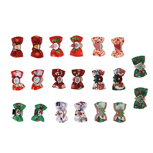 Noeuds pour cheveux de chien de Noël, 20pcs noeuds pour cheveux de chiot avec élastiques Accessoires Yorkie Bowknot Hair Bows Curve Pet Santa Snowman Topknot Bows pour chiens chats chiot chaton access Cover