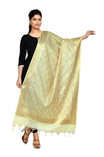 Cotton Banarasi Dupatta for Women, Shawl Scarf Wrap Chunni (Beige-4)