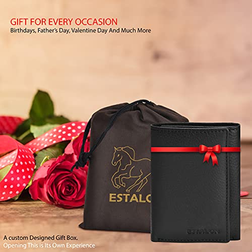 Estalon Real Leather Wallet For Men - Rfid Slim Trifold Wallets Front Pocket Credit Card Holder Tri Fold Id Window Christmas Gift #TOP3