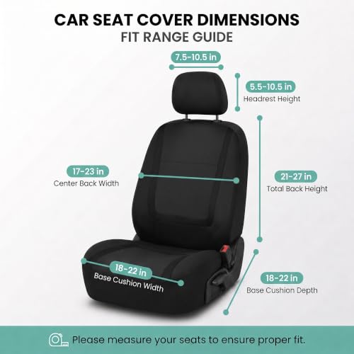 Image of FH Group Car Seat Covers Front Set in Cloth for Low Back Car Seats with Removable Headrest, Universal Fit, Automotive Washable for SUV, Sedan, Van Black