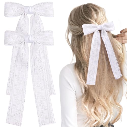 VOBOBE 2PCS Hair Bows for Women Girls, White Coquette Lace