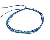 Mia Jewel Shop Multicolored Multi Strand String Pull Tie Choker Adjustable Waterproof Necklace - Unisex Surfer Fashion Handmade Jewelry Boho Accessories (Blue/Turquoise/Light-Blue)