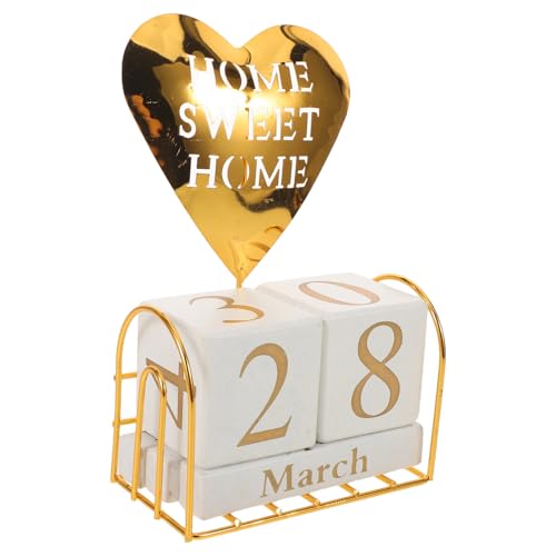 UTHCLO Perpetual Wooden Desk Calendar with Metal Shelf Compa