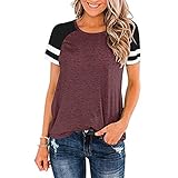 Ebsuk Damen T-Shirt Sommer Kurzarm Rundhals Oberteile Baseball Shirt Basic Patchwork RaglanTops Loose Fit Sportshirt Sommerbluse Einfachheit Tee Tops Casual Shirt Hemd Bluse Frauen Teenager Mädchen