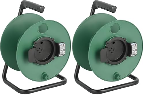 Electraline 94015, Enrouleur Vide, Mesure jusqu'à 50 mètres, sans câble, Convient à la Maison/au Bureau/au Jardin, Vert foncé (Lot de 2)