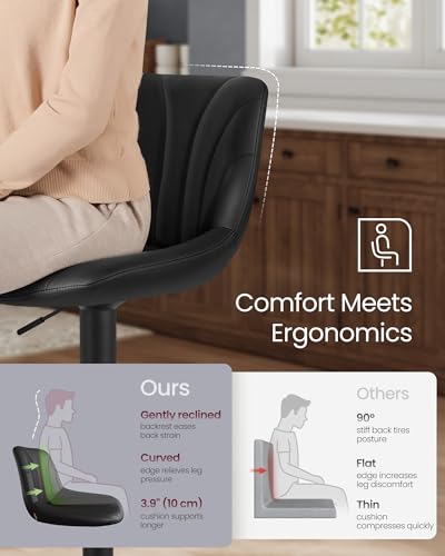 Vasagle Bar Stools Set Of 2, Adjustable Bar Chairs With Backs, 360° Swivel, Metal Footrest, Barstools, For Kitchen Dining Reception, Pu Leather, Ink Black LJB181BH02 - 4