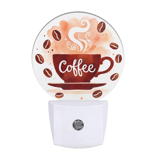 Image of EKOBLA Coffee Theme Night Light, Dusk to Dawn Sensor, Coffee Cup and Bean Wall Plug-in Night Lamp, Warm White Night Lights Plug Into Wall for Home Decor, Gifts for Coffee Lovers